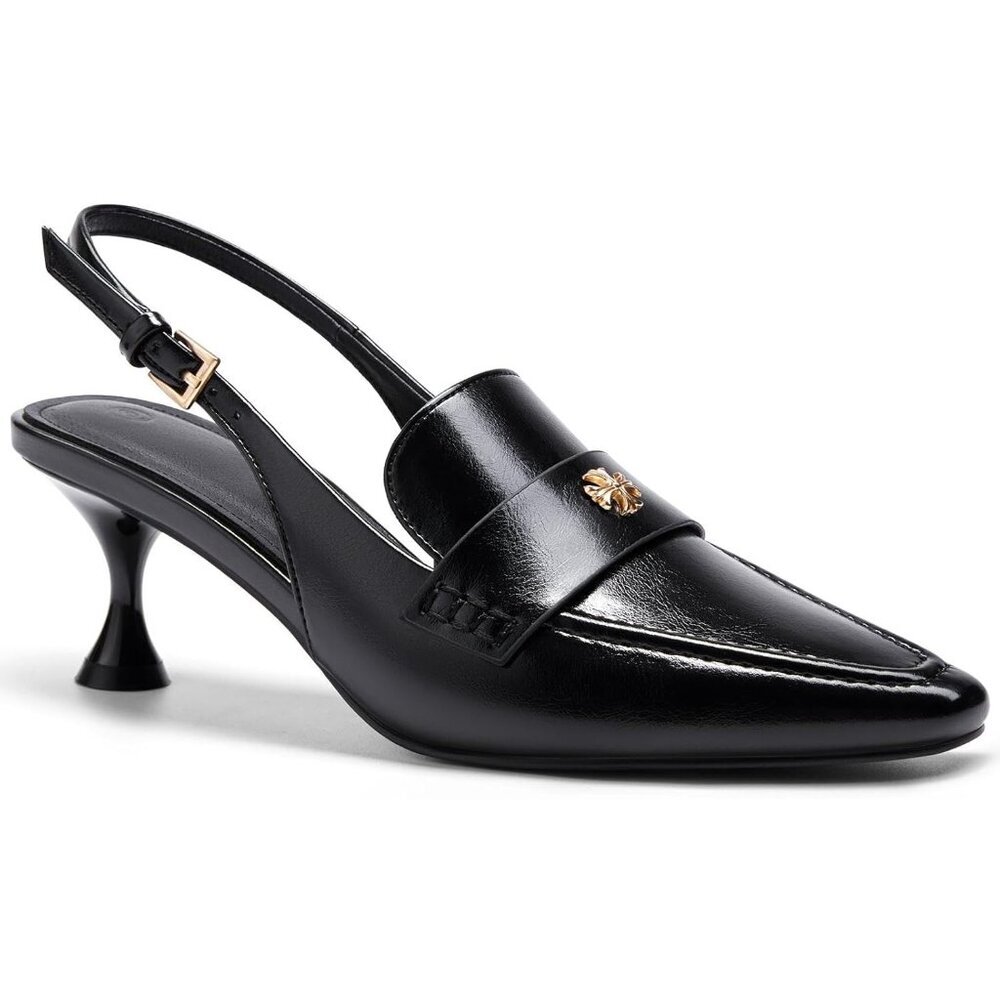 Women's Black Cool Pointed Toe Sandals Kitten Heel Pumps Slip On Ankle Buckle